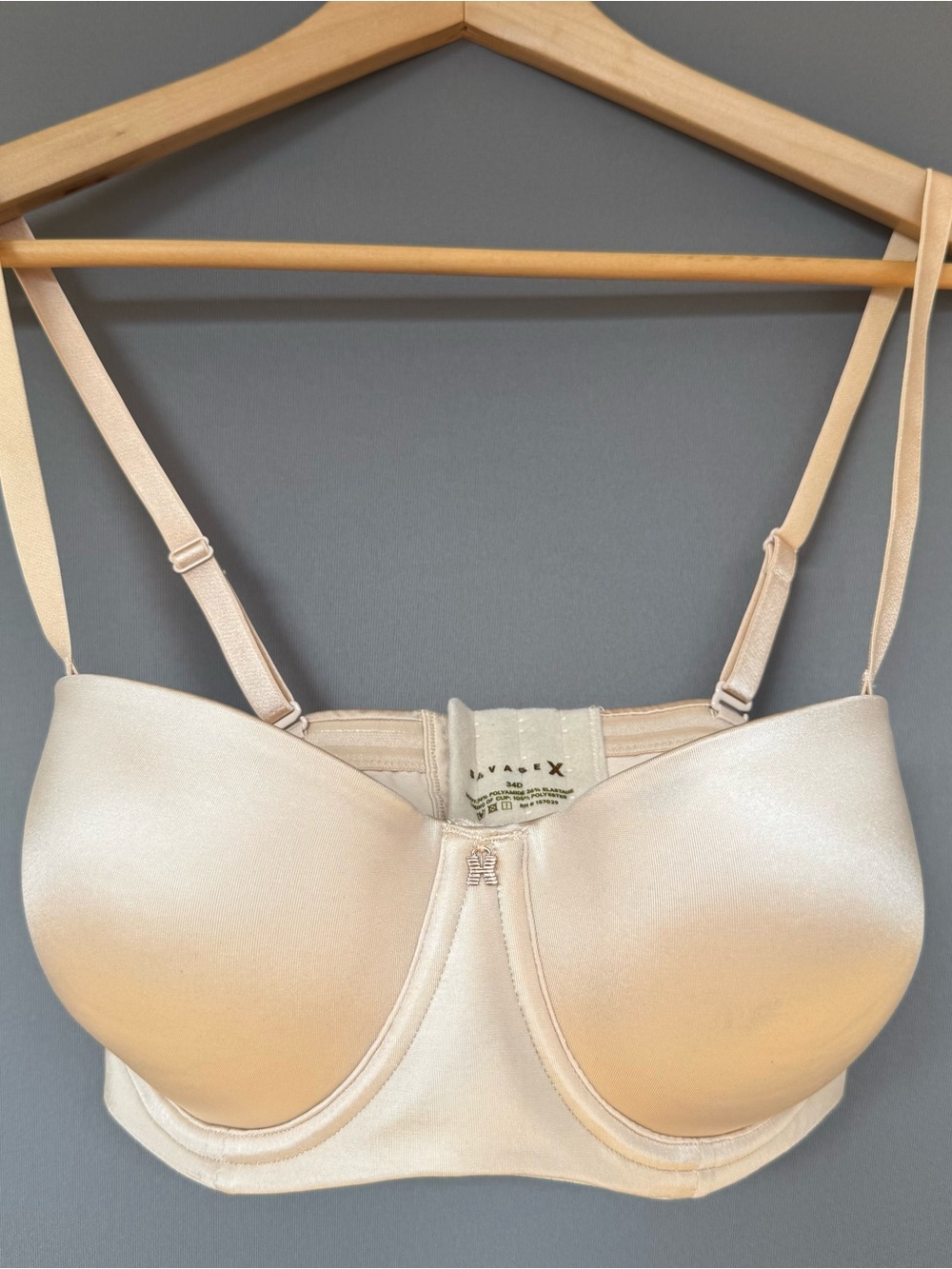 Savage X Fenty Core Microfiber Strapless Convertible Bra Women's Nude 34D Satin